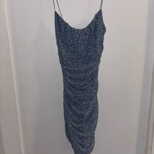 Garage Navy Floral Ruched Mini Dress